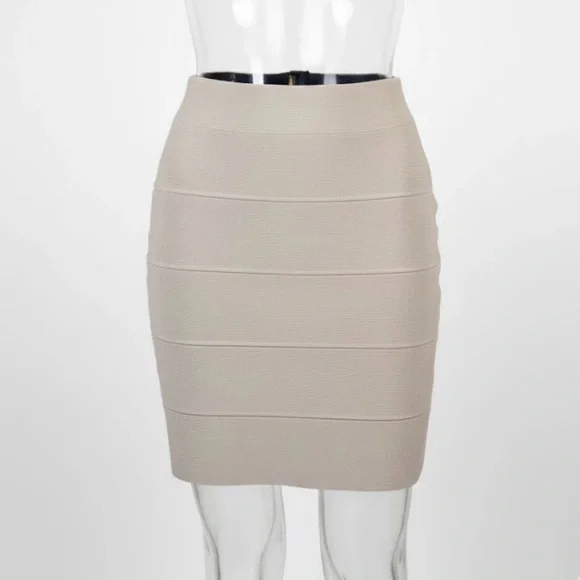 BCBGMAXAZRIA Nude Bandage Bodycon Skirt (Rayon) | Size L | Waist Shaper Effect - Picture 3 of 10